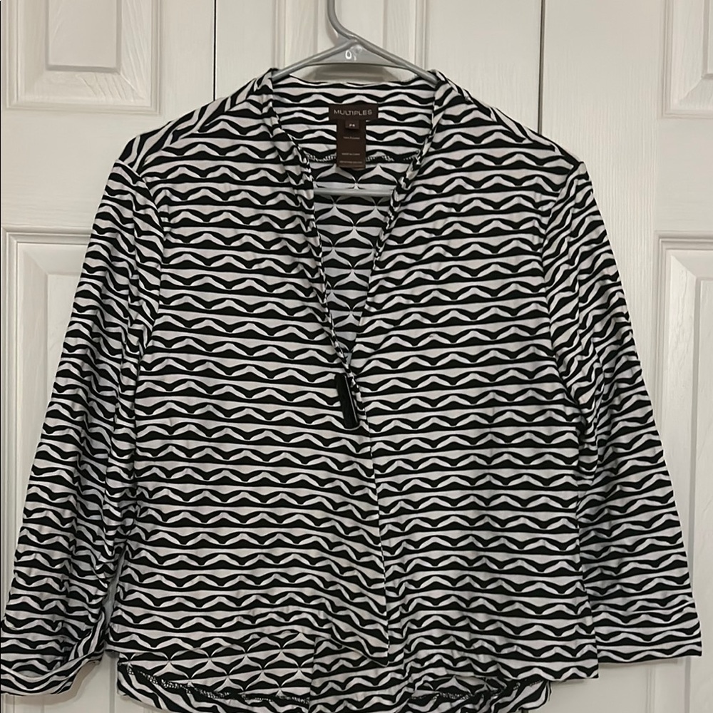 Multiples Black and White Graphic Tie Front Blouse